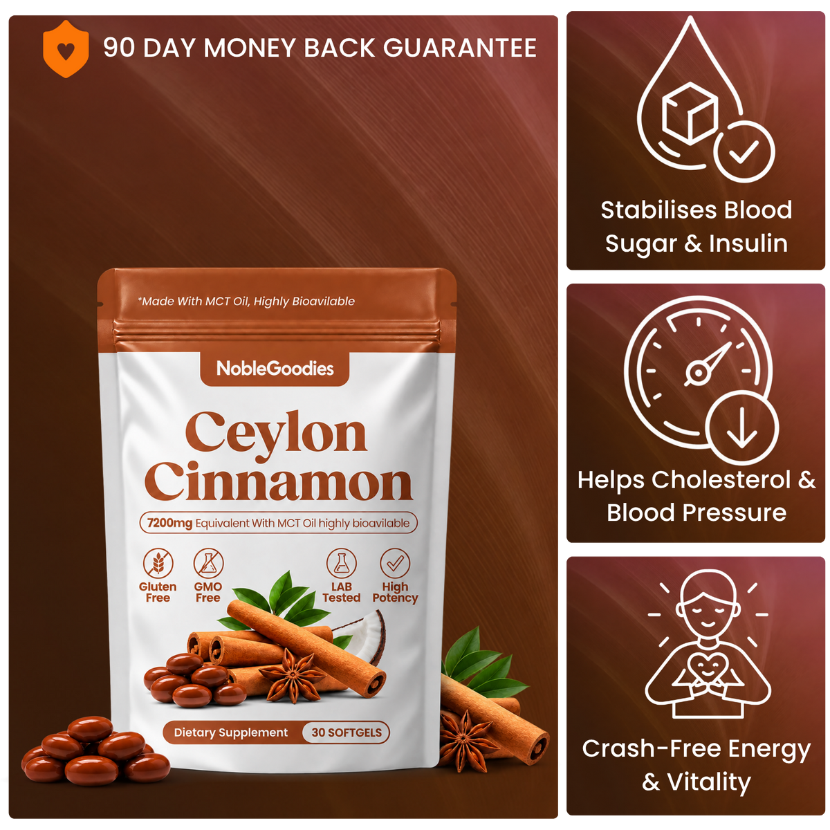 Ceylon Cinnamon 7200mg Equivalent with MCT Oil