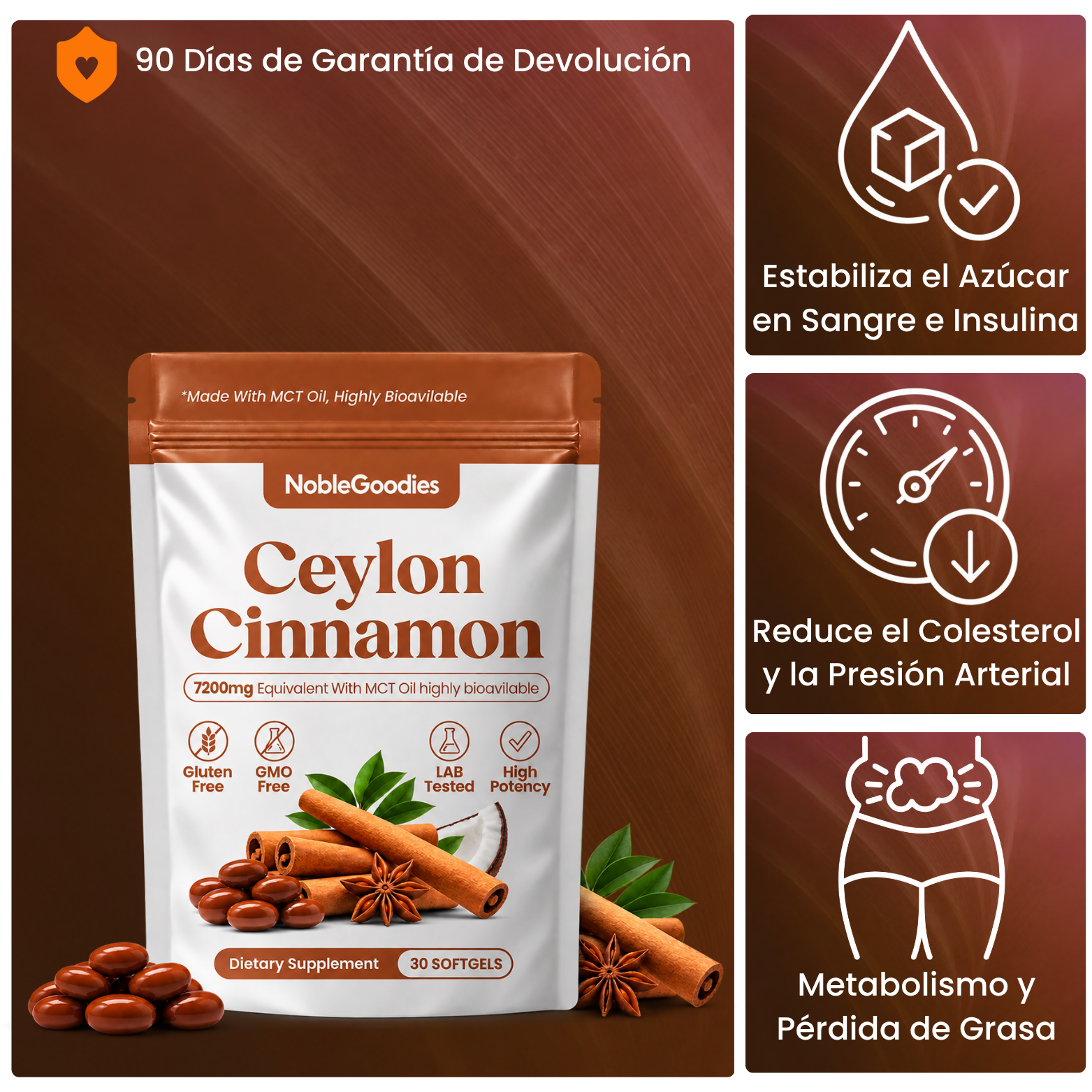 Canela de Ceilán Equivalente a 7200mg con Aceite MCT